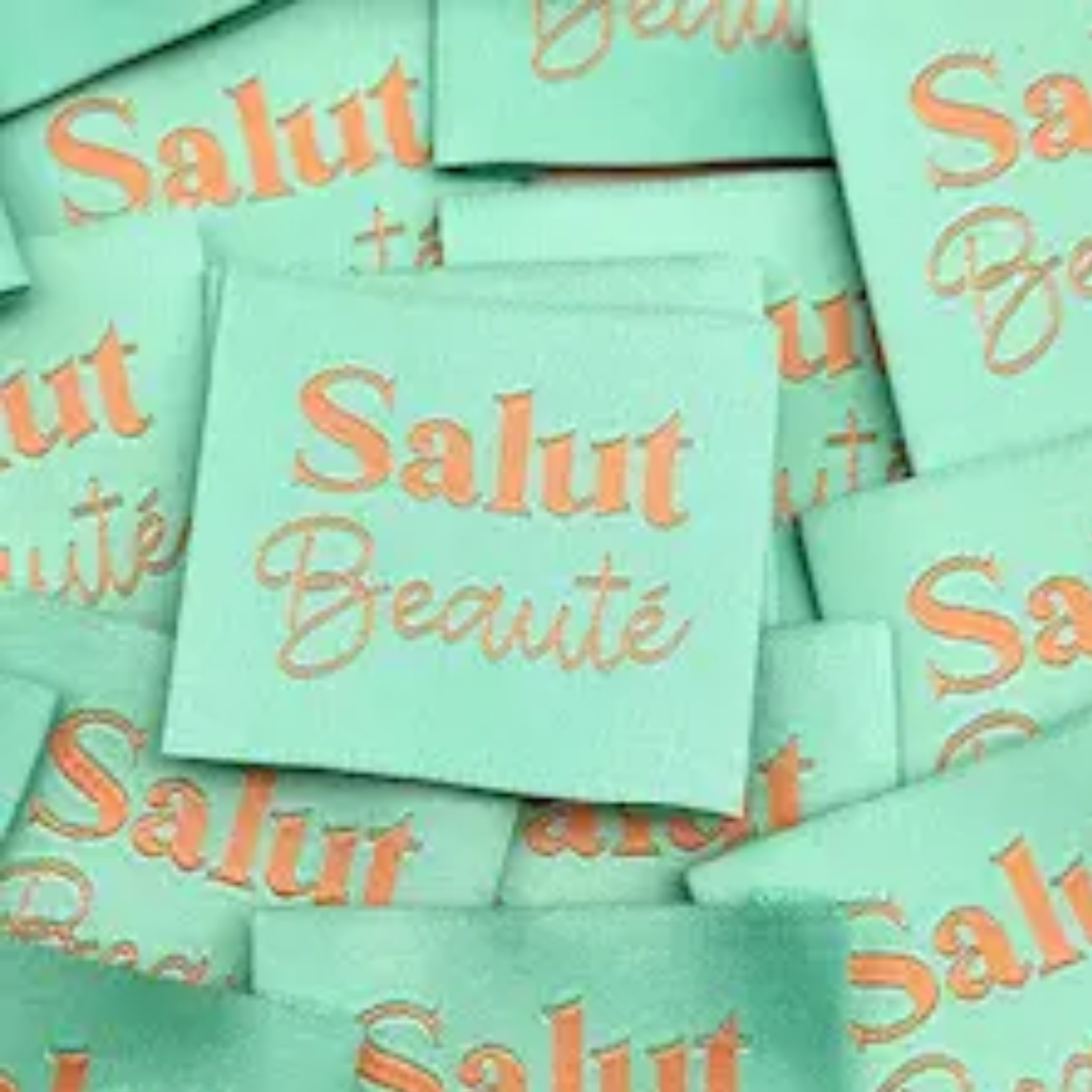 Étiquette tissée à coudre "SALUT BEAUTÉ" Turquoise