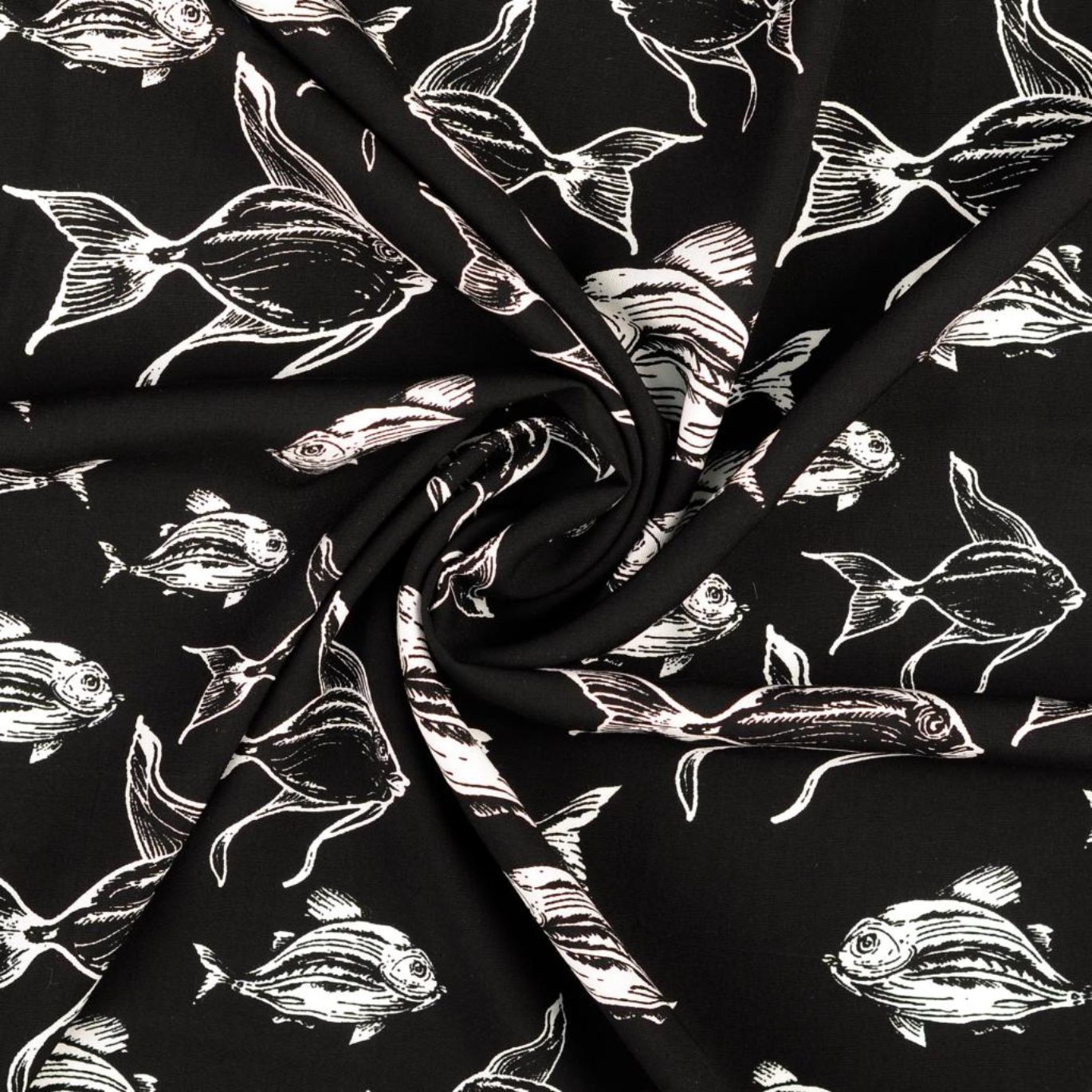 Tissus Popeline Viscose Poisson Noir