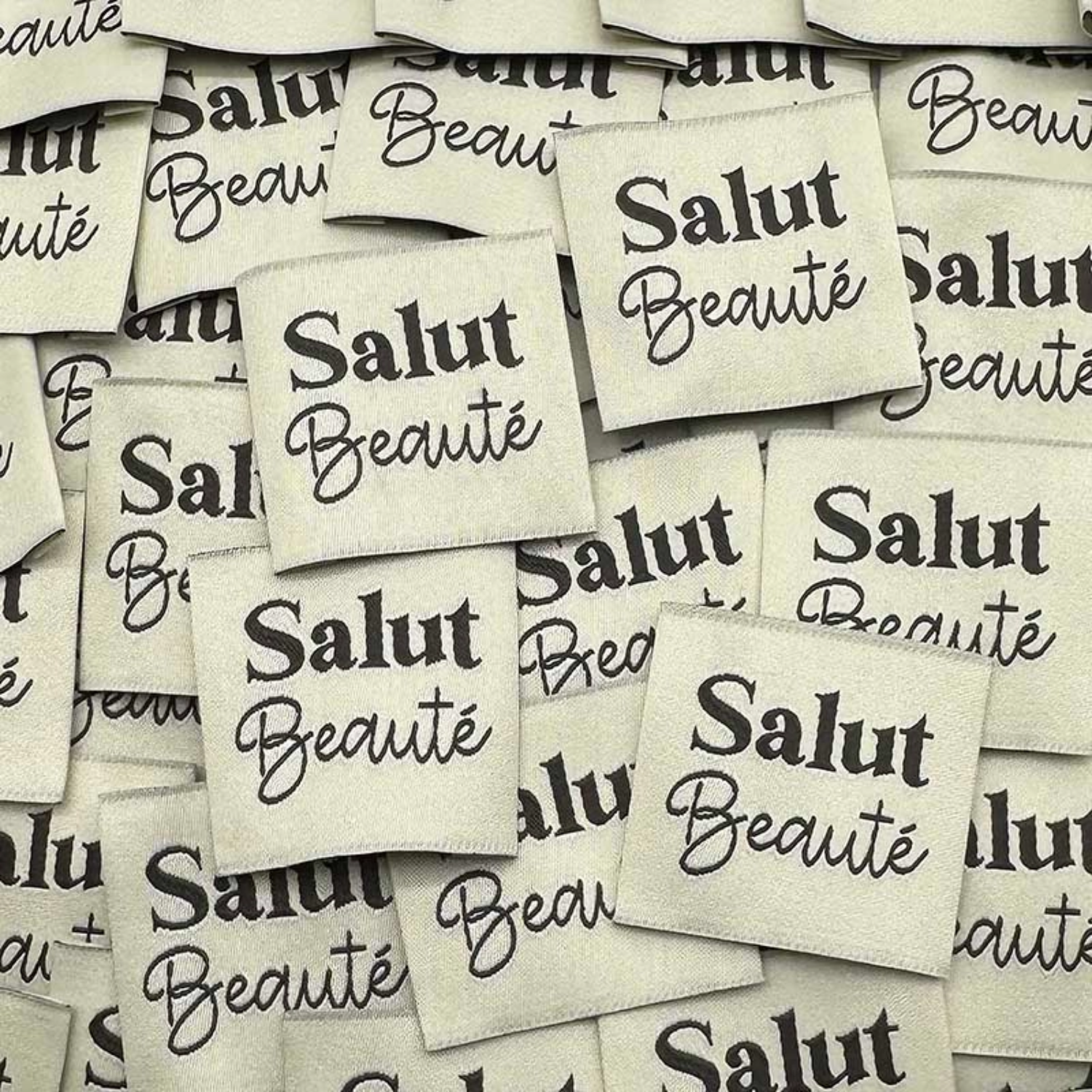 Étiquette tissée à coudre "Salut Beauté" Crème