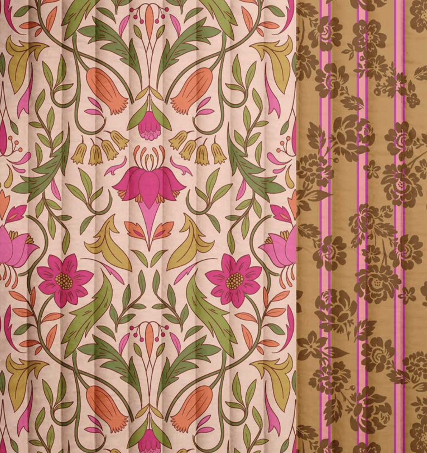 Tissu Coton Matelassé Vertical "Alphonse" Camel & Pêche