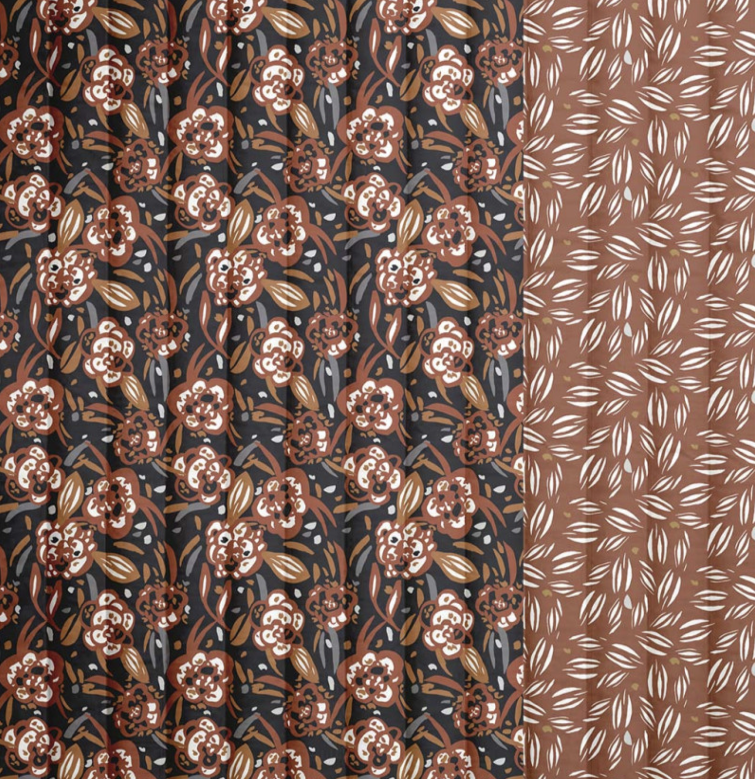 Tissu Coton Matelassé Vertical "Zoélie" Charbon & Fauve