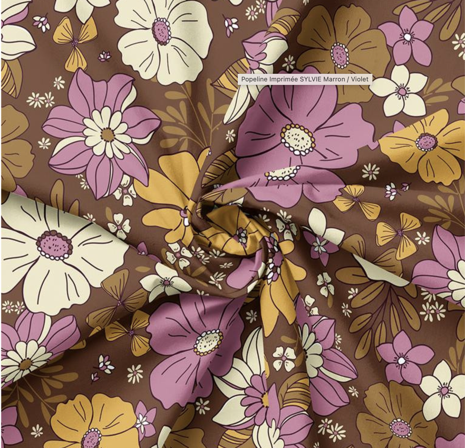 Tissu Popeline de Coton "Sylvie" Marron et Violet