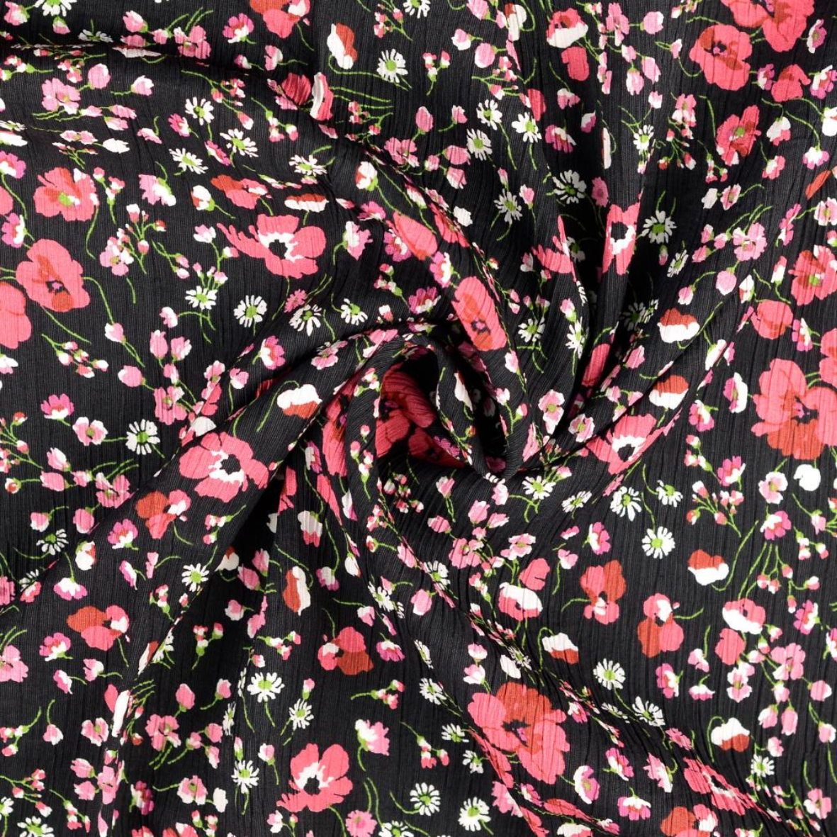 Crêpe de viscose Fleurs de Pavot Rouge