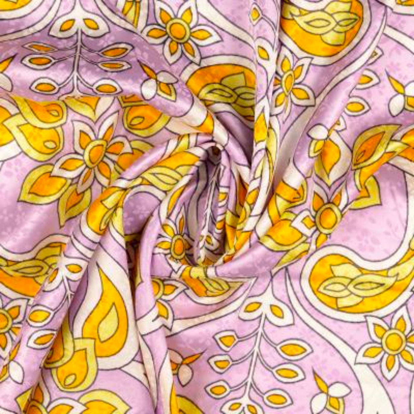 Tissu satin polyester jacquard cachemire Rose Jaune