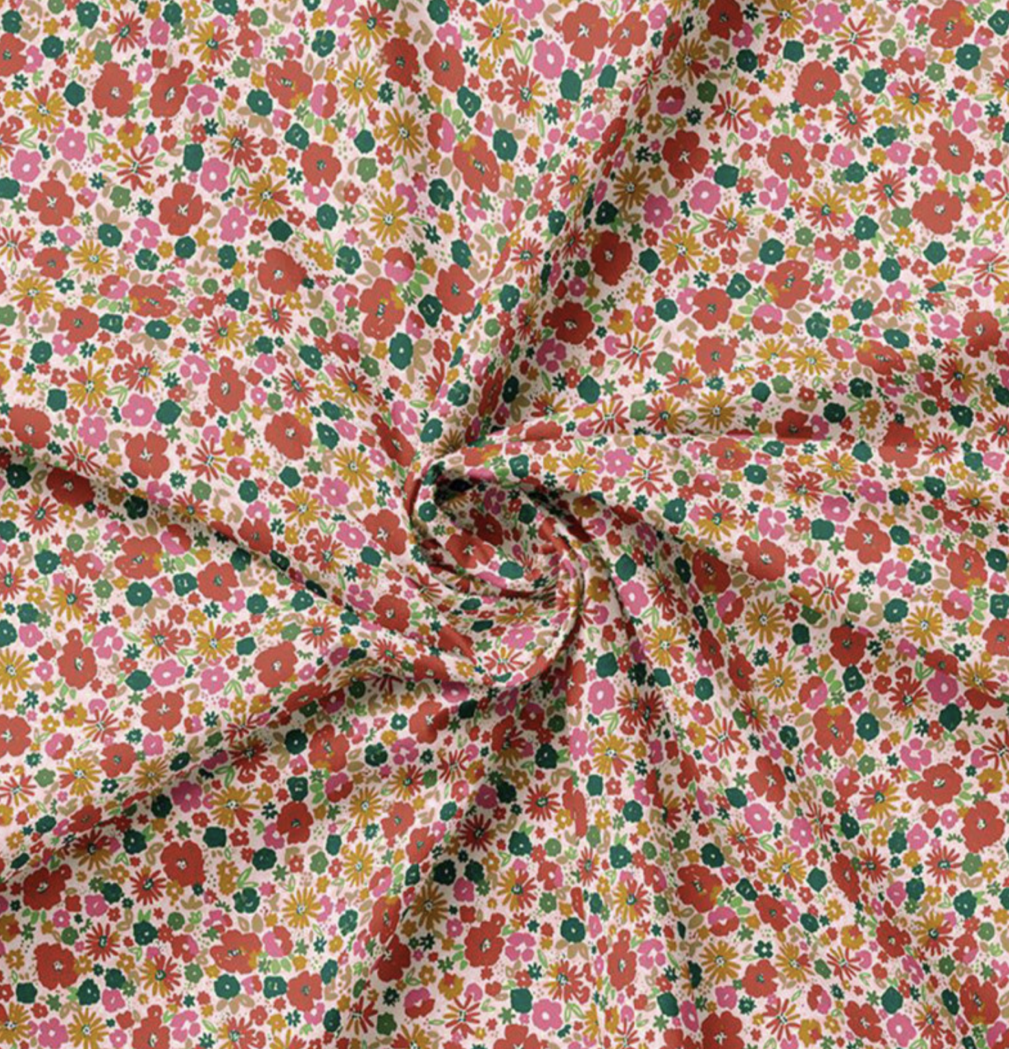 Tissu Coton Popeline De Coton Mizet Ecru et Rouge
