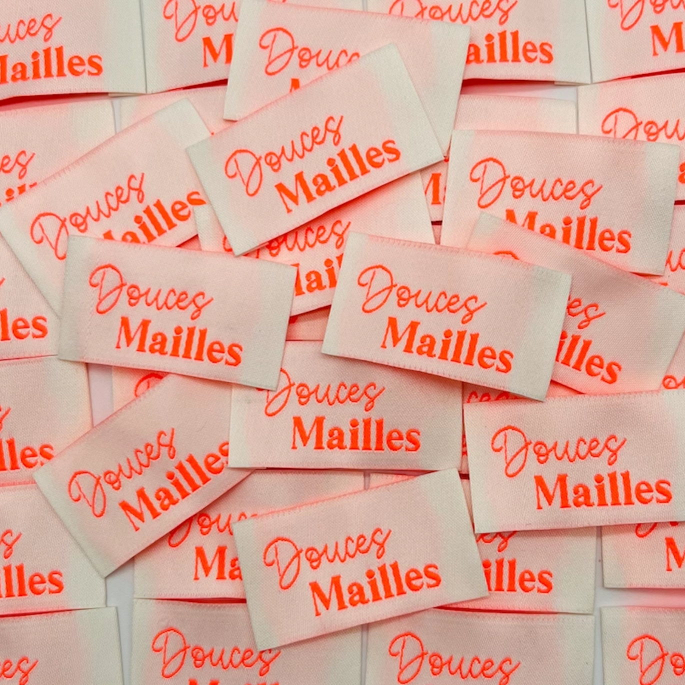 Étiquette à coudre "Douces Mailles" Beige et Fluo