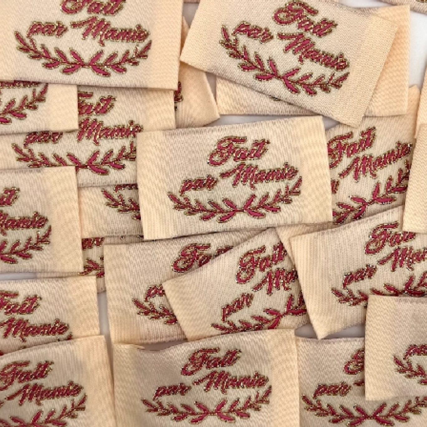 Étiquette à coudre "Fait par mamie" Rose et Lurex