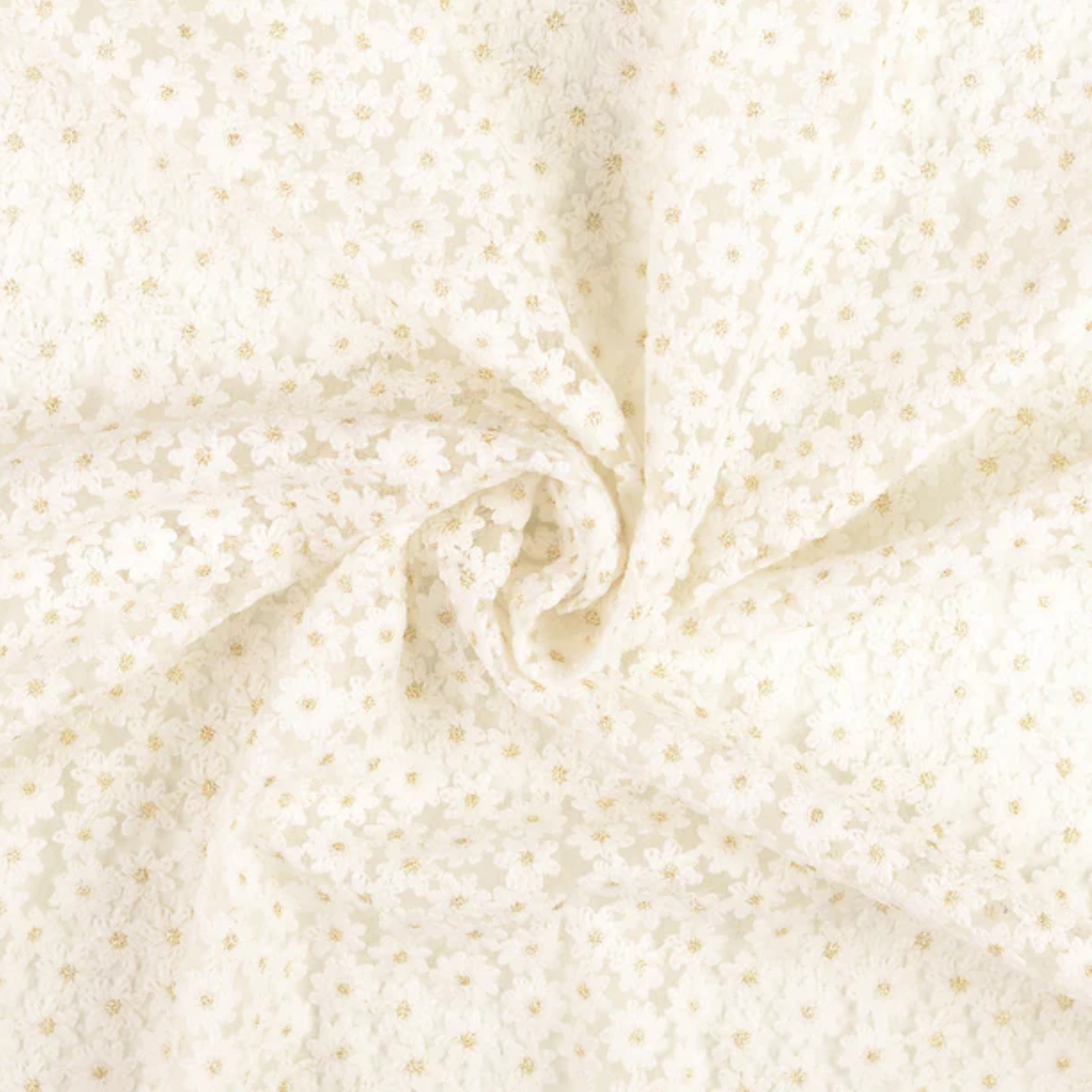 Tissus Dentelle Pâquerettes Blanches et Or