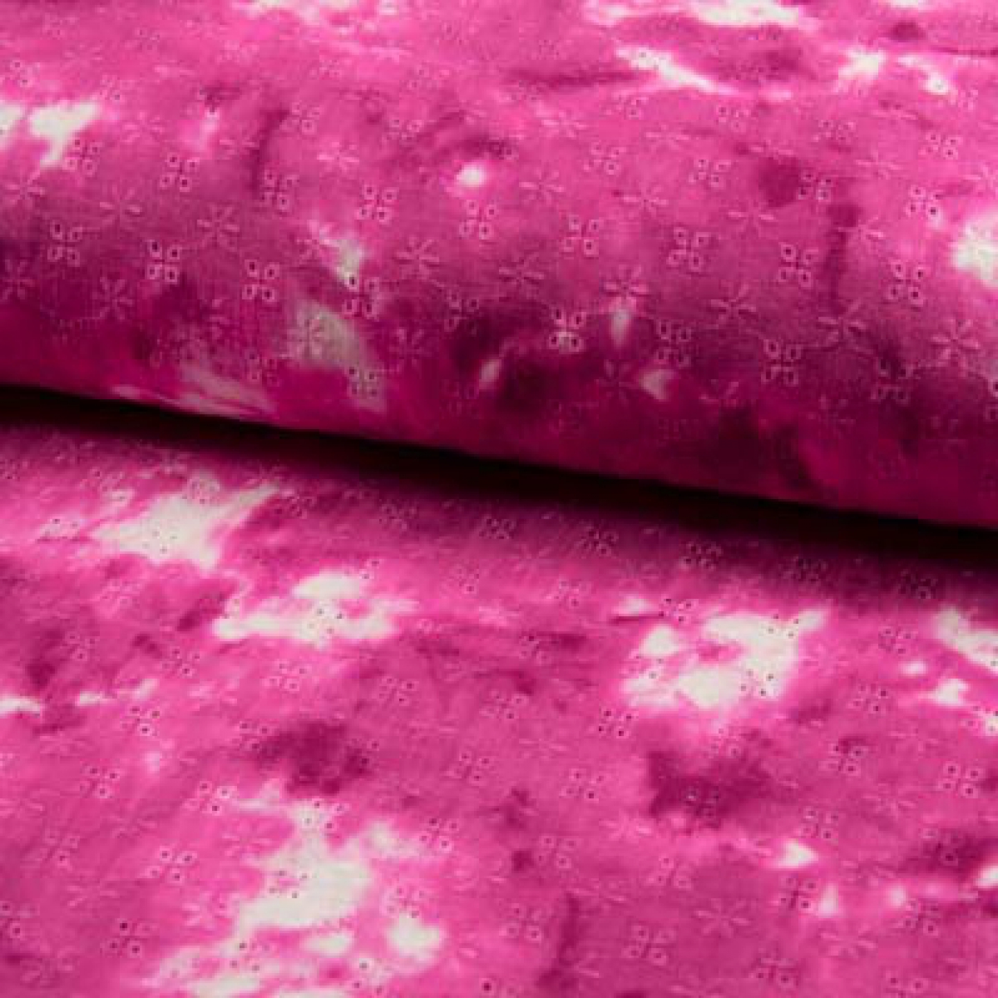 Double gaze de coton brodée Tie&Dye Fushia