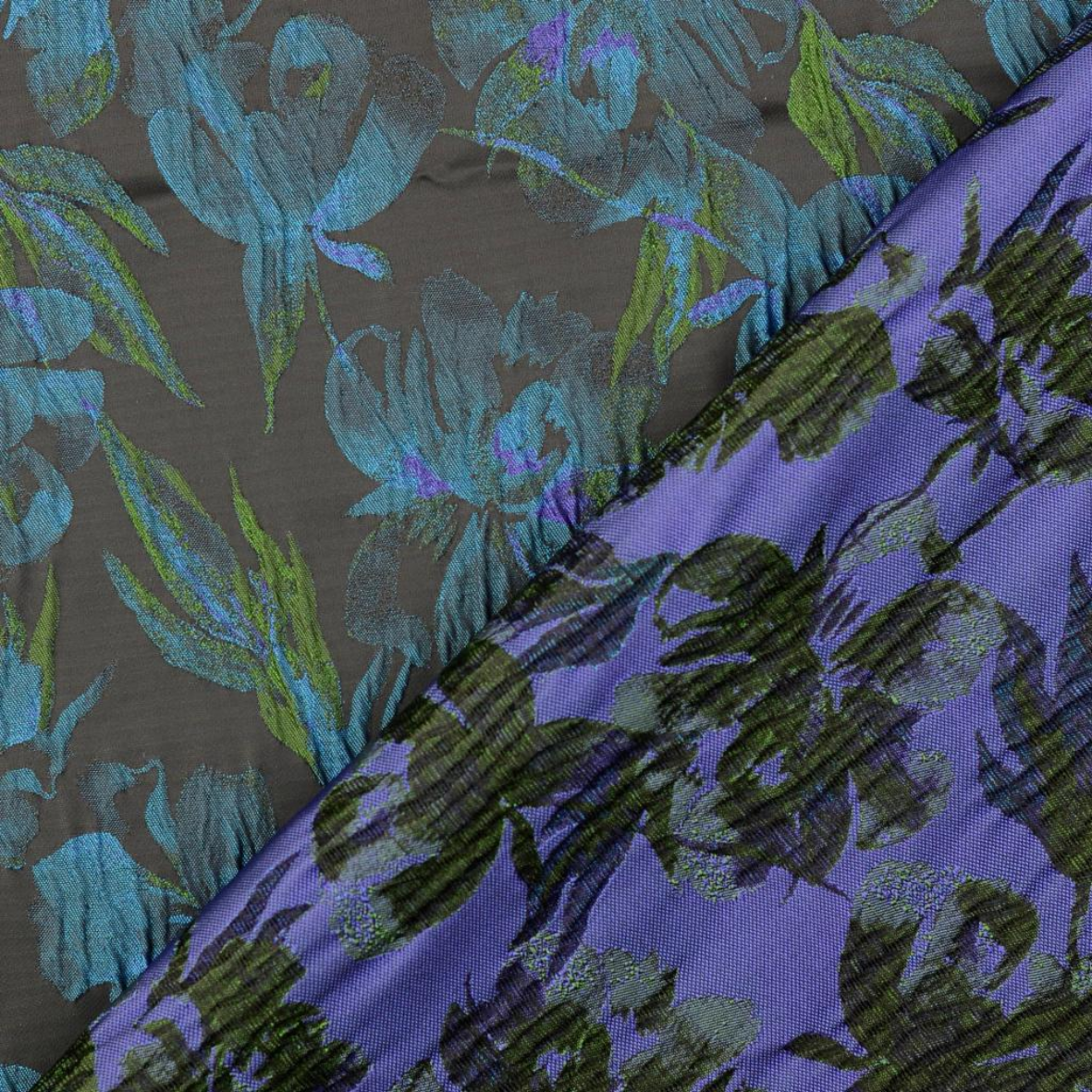 Tissu Jacquard Fleurs Bleu Vert