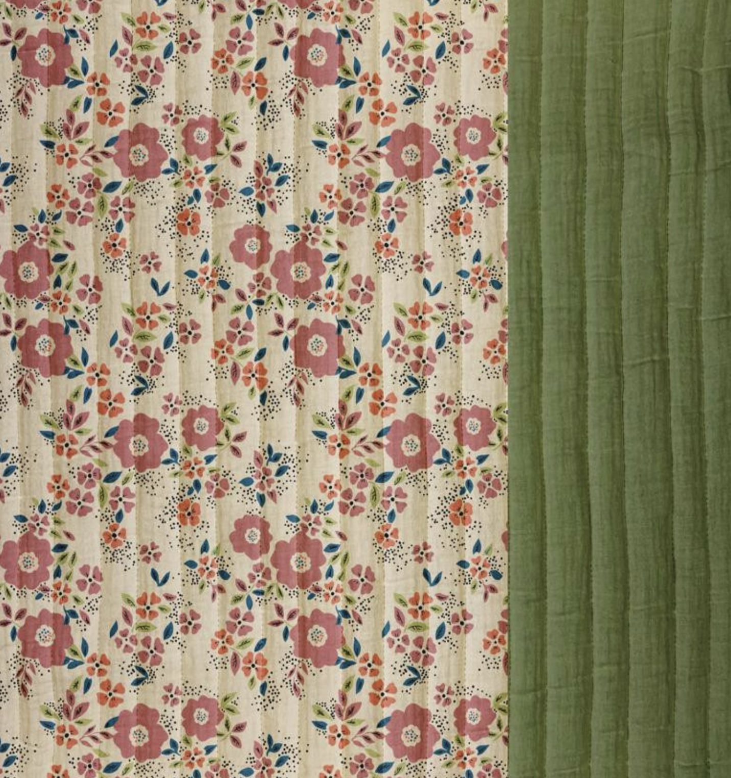 Tissu Coton Double Gaze Matelassée Vertical "Oscalia" Galet & Fougère